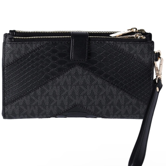 Michael Kors Jet Set Travel Large Double Zip Wallet MK Black Multi Python NWT - Picture 3 of 5
